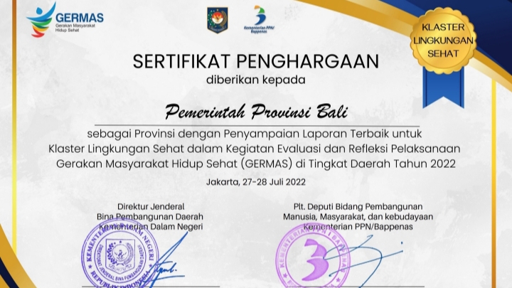 bali-raih-penghargaan-terbaik-klaster-lingkungan-sehat-germas-2022